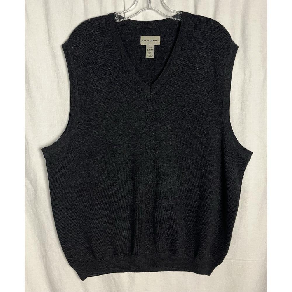 Cutter & Buck 100% Merino Wool Sweater Vest Mens Size L Dark Gray Charcoal
